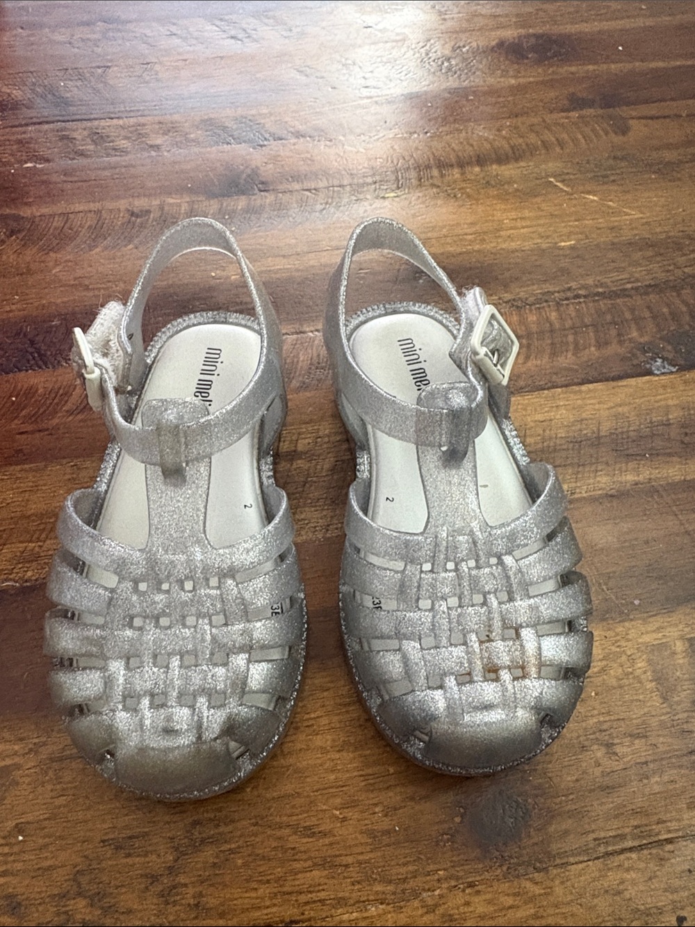 Mini Melissa Silver Glitter Jelly Sandals for Kids